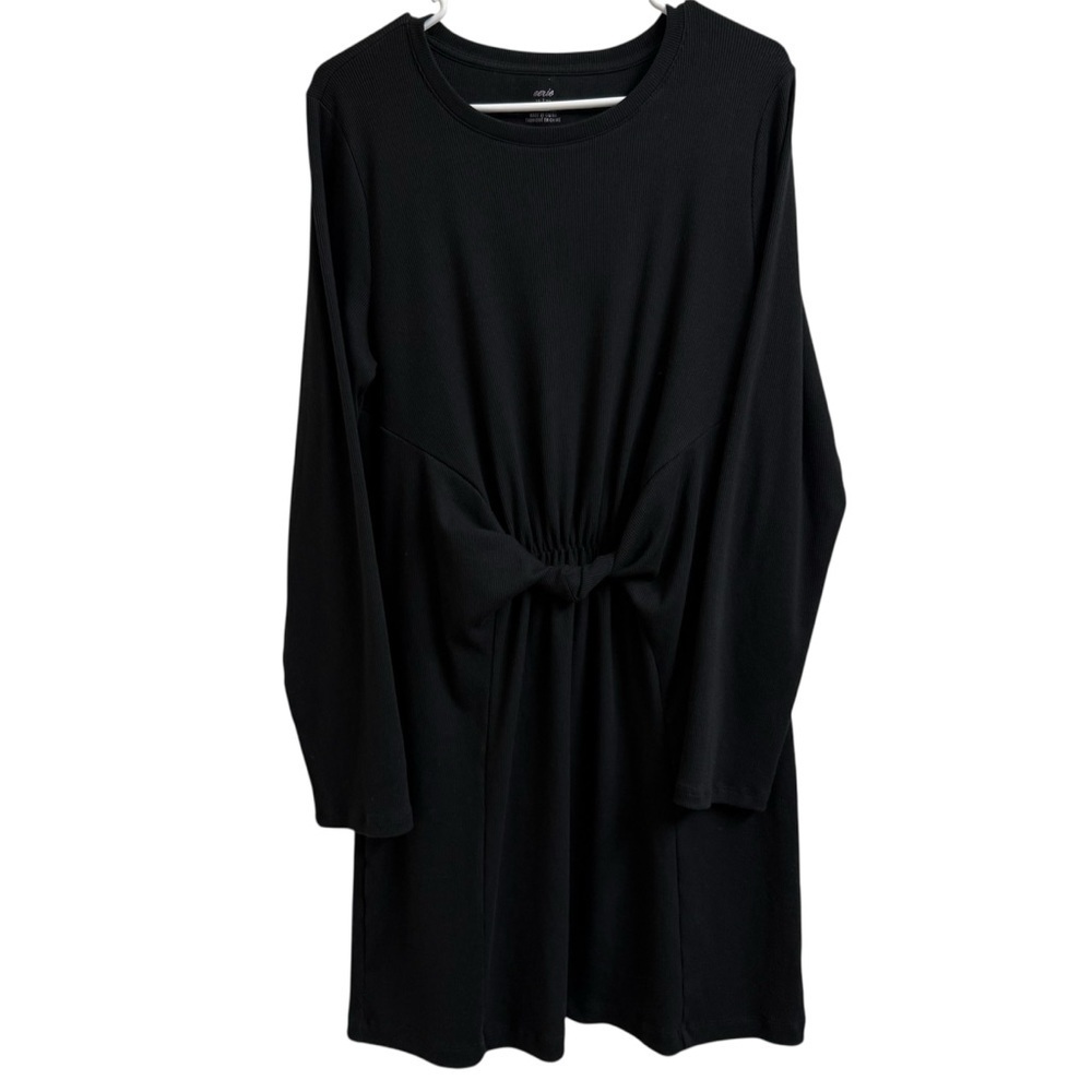 Aerie Women Sz XL Black Ribbed Casual Long Sleeve Twist Front T-Shirt Mini Dress - Picture 2 of 9